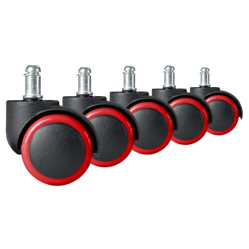 Set of 5 black and red office chair casters
