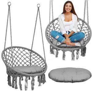 Sofotel Boho szürke makramé függőszék kollázs párnával - Függőszék