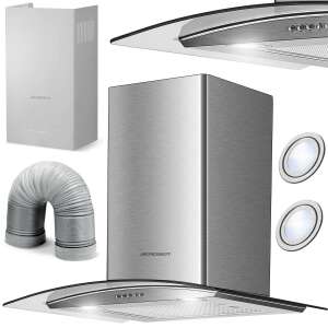 Berdsen Kürtős páraelszívó, 350m3/óra, 3 fokozat, Mechanikus vezérlés, B energiaosztály, Inox