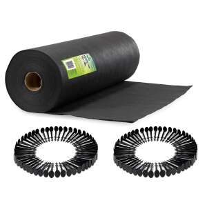Agrotextilă pentru grădină 1,6mx100m + 100 pioneze #negru