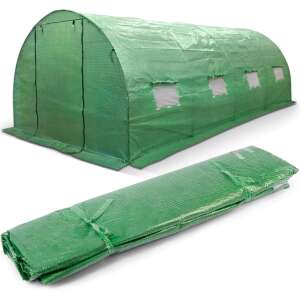 Plonos garden tunnel cover, 9m2, green, with zippered entrance and 8 windows with mosquito nets - Garden