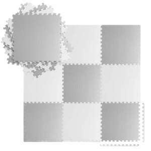 Schaumstoff-Puzzlematte weiß und grau 60 x 60 cm 9 Stück.