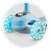 Ricokids light-up scooter for kids, blue color, close-up of wheels with colorful lights