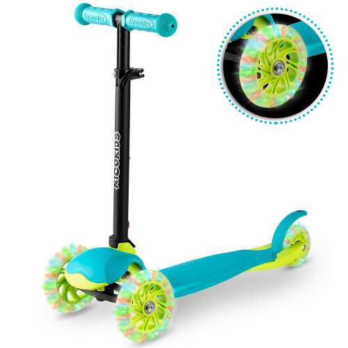 Ricokids háromkerekű roller világítós kerekekkel, türkizkék - Gyerek roller