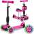 Ricokids 3in1 pink scooter with seat and ladybug basket, illuminated wheels