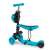 Ricokids 3-in-1 scooter with adjustable height, turquoise blue, side view with seat and basket