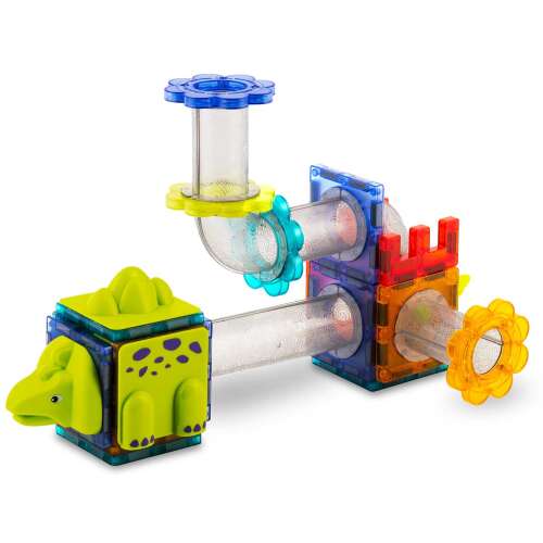 Zestaw budowlany Ricokids Magnetyczne Bloki Dinozaurów Raj, z zielonym dinozaurem, przezroczystymi rurami i kolorowymi klockami