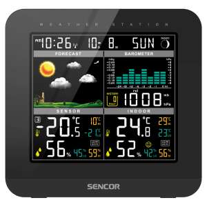 Sencor SWS 5800 weather station with indoor and outdoor temperature, humidity, and barometer readings - Weather Station