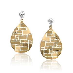 Ezüst Toscana fülbevaló arany díszítéssel, csepp alakú, geometrikus mintával - Női kiegészítő