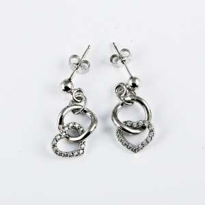 Ezüst szív lógós fülbevaló kövekkel - Női kiegészítő