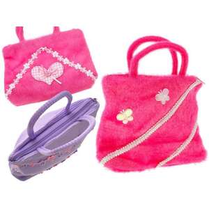 Collage von drei Handtaschen für Mädchen, rosa und lila mit Schmetterlings- und Herzverzierungen - Ramiz