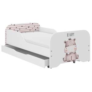 MIKI Víziló Szafari gyerekágy fiók, 160x80cm, fehér, matraccal - Ifjúsági ágy