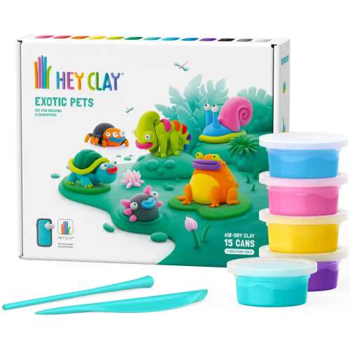 Hey Clay Egzotikus Kedvencek levegőn száradó gyurma készlet 15 dobozzal, modellező eszközökkel és útmutatóval