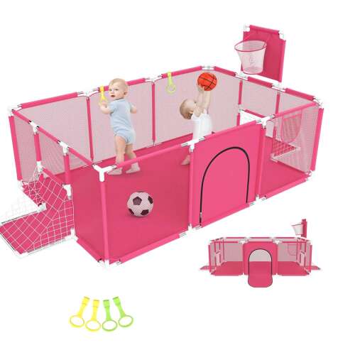 AOVO Gyerekjátszótér, járóka  180 x 120 x 60 cm  Baba Játszópark, Rózsaszín