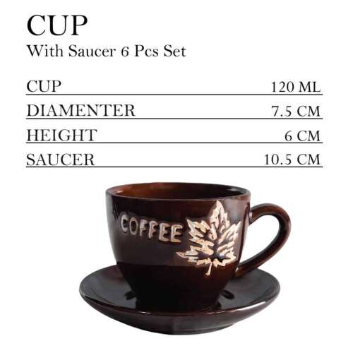 Cesiro 6 darabos kávécsésze és alátét szett, sötétbarna, 120 ml
