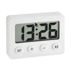 White digital alarm clock with timer and stopwatch functions - TFA Alarm Clock