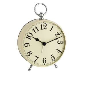 Cream colored analog alarm clock with black numbers and hands, retro design - Alarm Clock