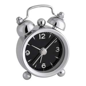 Mini alarm clock, chrome, black face, 60.1000.01 - Alarm Clock