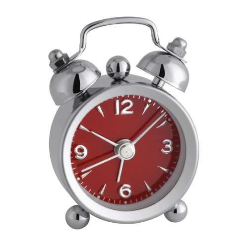 Mini wecker alarm clock with red face and silver frame