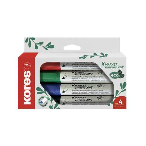 KORES Eco K-Marker fehértábla marker készlet, 4 különböző szín, vágott hegy