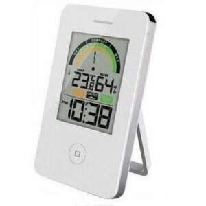 Digitálny teplomer vlhkomer s hodinkami, meria teplotu a vlhkosť, biely, typ 214 - Izbové teplomery