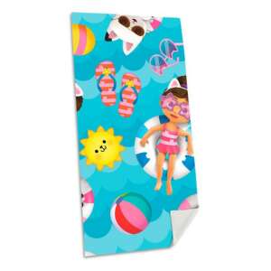 LOL Surprise bath towel, beach towel, 115x90 cm, fast dry, microfiber, pink, blue, white, cat, sun, beach ball, flip flops, sunglasses, girl - Disney Bath Towel, Washcloth, Hooded Towel