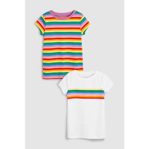2-pakowe dziewczęce t-shirty w paski tęczy, 12 lat (152 cm)