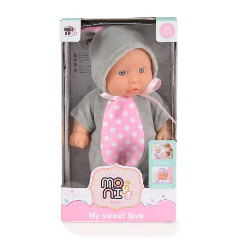 MONI TOYS BABA 20 cm szürke és rózsaszín nyuszi baba a csomagolásban - Baba