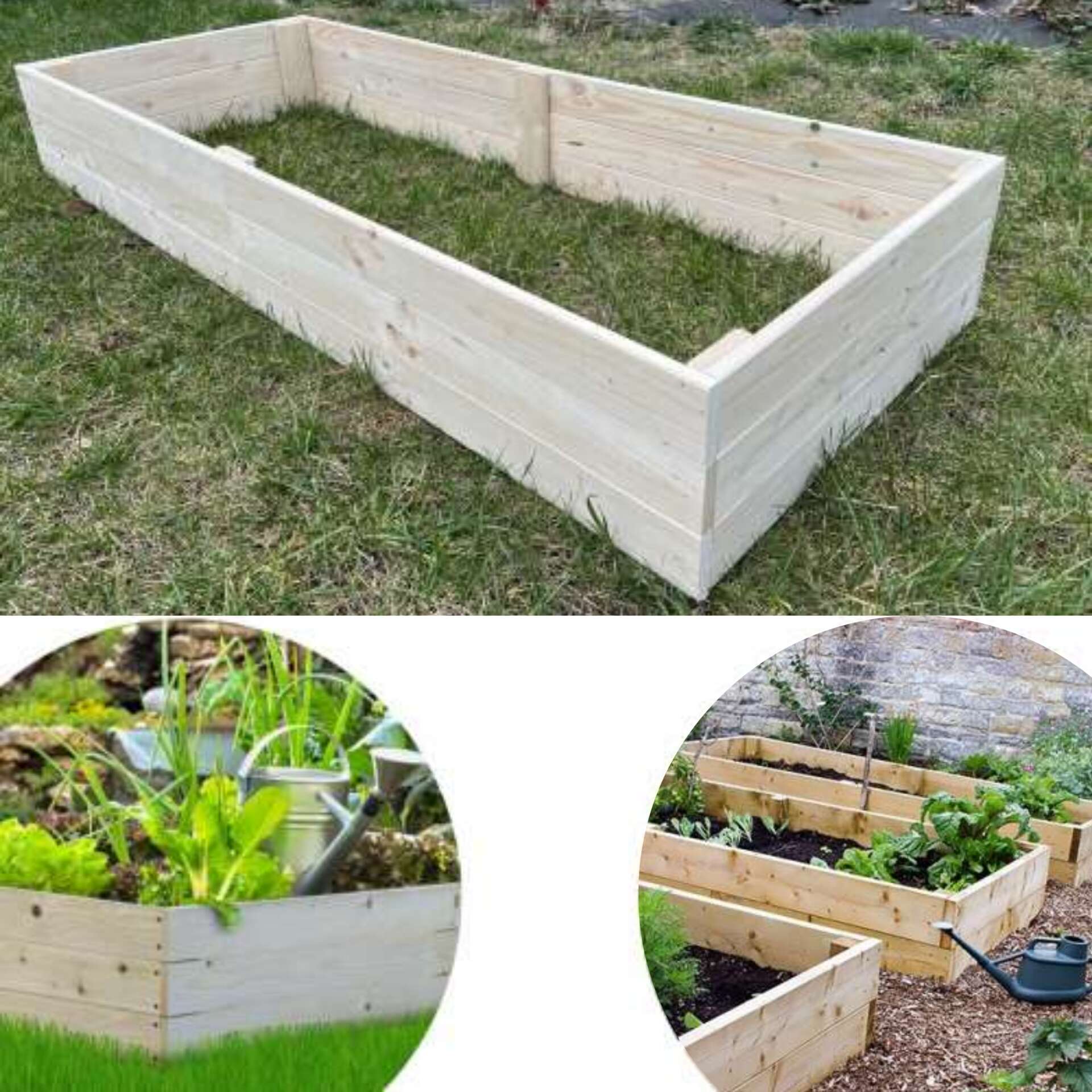 Pepita Prémium erősített fa Magaságyás geotextillel 120x80x30cm - natúr