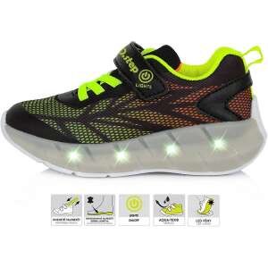 D.D.Step Fekete-neon LED fényű kisfiú sportcipő  (Méret 24) 94253342 Utcai - sport gyerekcipő