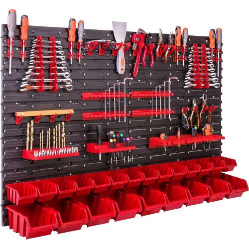 Pepita Perete de instrumente cu 42 de baterii și 23 de cutii 115x78cm #negru-roșu