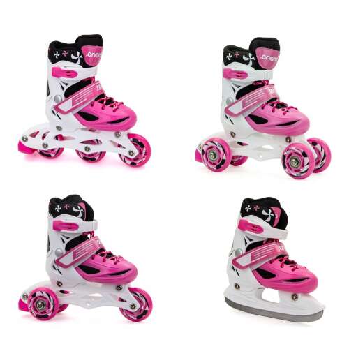 ENERO 4 az 1-ben állítható görkorcsolya és jégkorcsolya, fehér/rózsaszín/fekete, 26-29-es méret, gyerekeknek