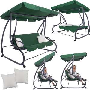 Springos Venezia 3-seater garden swing bed, green and white, multiple views - Swing Bed