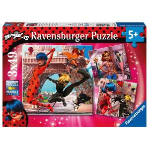 Puzzle Ravensburger Miraculous Ladybug, 3x49 elementów, przedstawiające Ladybug i Kota Nura w akcji - Puzzle