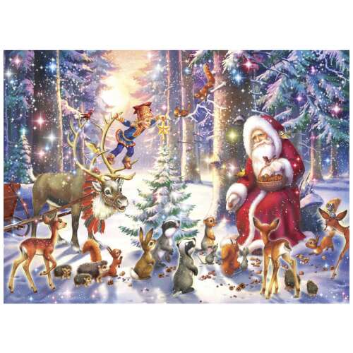 Ravensburger Puzzle - Boże Narodzenie w lesie 100 elementów, z Świętym Mikołajem i zwierzętami leśnymi