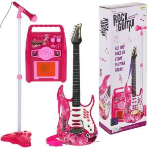 Rock'n'Roll Játék Gitár Mikrofon+Állvány Erősítő Készlet Pink 35459915 Játék hangszerek