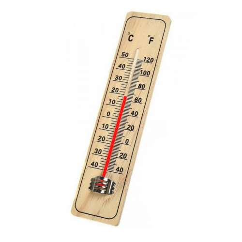 Háztartási hőmérő, fa, külső, belső