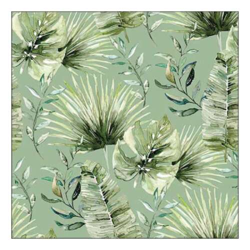 Dzsungel levelek zöld papírszalvéta, 33x33cm, 20db-os