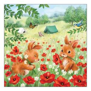 Nyári táboros papírszalvéta nyuszikkal és virágokkal - Háztartási papírtermék