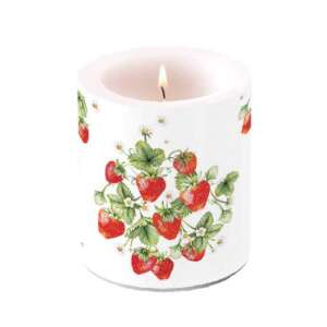 Eper illatú gyertya, 10x10cm, fehér vörös eperrel - Ambiente