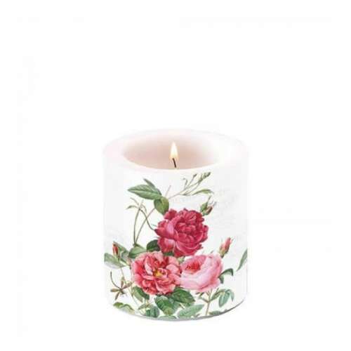 Amber illatú gyertya rózsás mintával, 8x7,5cm