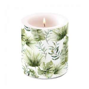 Dzsungel levelek fehér illatos gyertya, 10x10cm - Ambiente