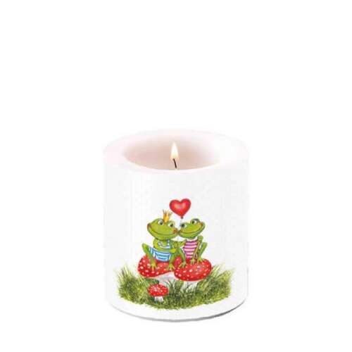 Szerelembe esett békák átvilágítós gyertya szívvel, 8x7,5cm