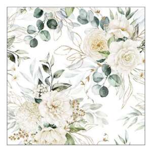 Eukaliptusz és rózsa papírszalvéta, 33x33cm, 20 darabos - Szalvéta