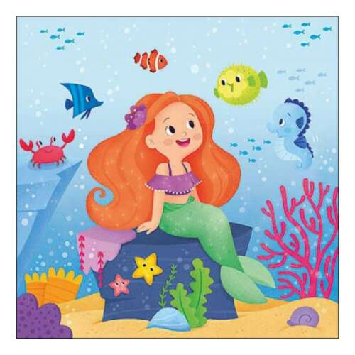 Cuki sellő designnal ellátott papírszalvéták, tökéletesek partikhoz és különleges alkalmakhoz.