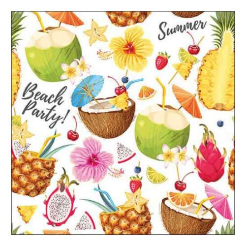 Beach Party Papírszalvéta - Trópusi Gyümölcsök - 33x33cm - 20 db
