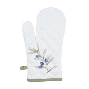 CLEEF Olive Fields Sütőkesztyű, 18x30cm, 100% pamut, fehér olajfa ág mintával - Konyha & Étkezés