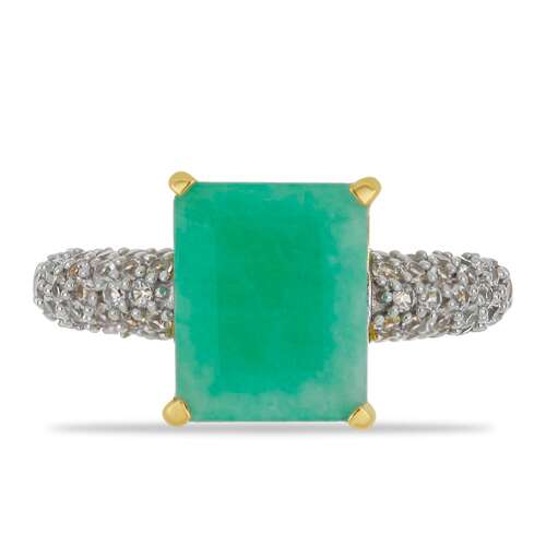 Arany Gyűrű Brazil Smaragddal és Természetes Fehér Cirkónnal, Méret: 59-58