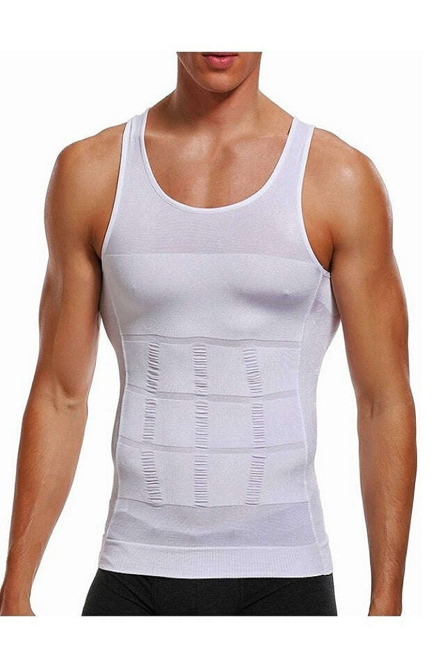 Men's Slimming Undershirt, Shaping Effect, Breathable Fabric, Comfortable, White, Size S