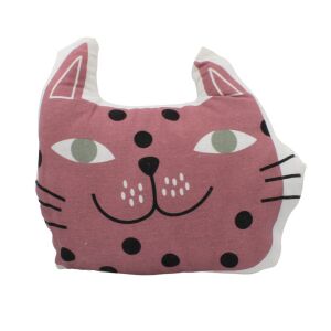 Vidám Cica Párna, pink cat shaped decorative pillow for kids, 35x40cm - Koopman